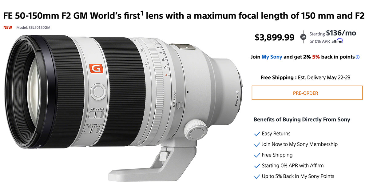 Sony FE 50-150mm F2 GM Lens Available for Pre-Order NOW! Sony FE 50-150mm F2 GM Lens Available for Pre-Order NOW!
