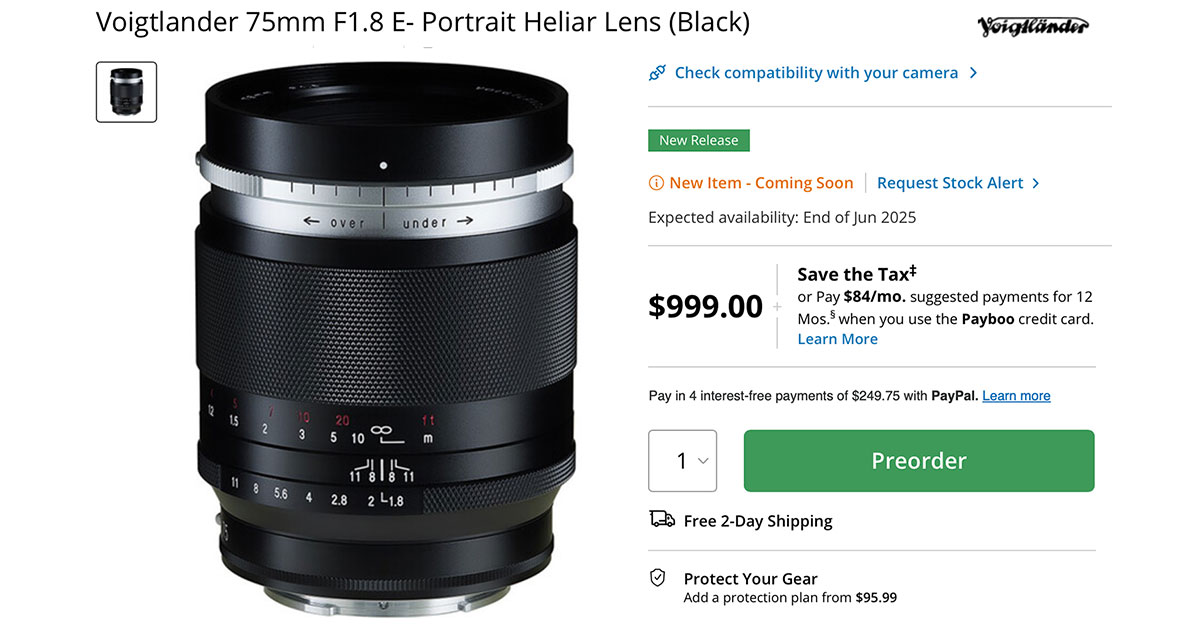 Voigtländer 75mm f/1.8 Portrait Heliar Lens Available for Pre-Order NOW! Voigtländer 75mm f/1.8 Portrait Heliar Lens Available for Pre-Order NOW!